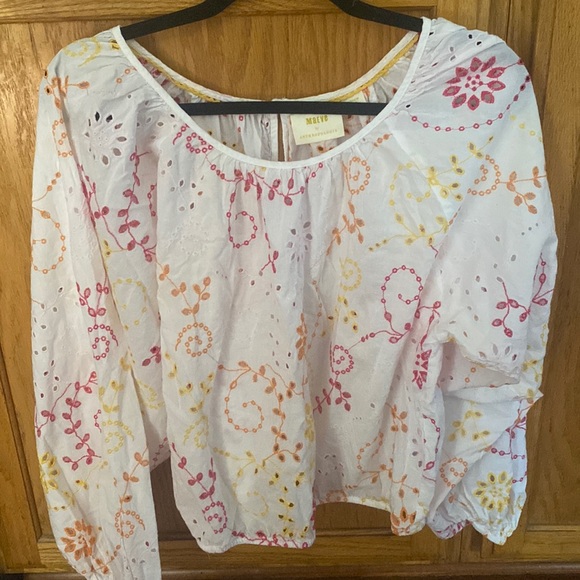Anthropologie x Maeve White Colorful Floral Eyelet Long Sleeve - Picture 2 of 8